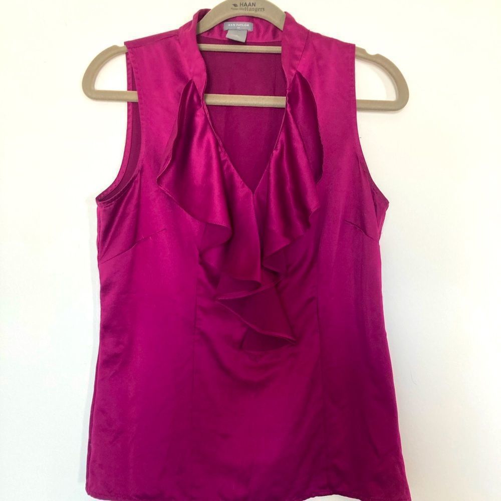 Ann Taylor Fuchsia Ruffle Sleeveless Blouse